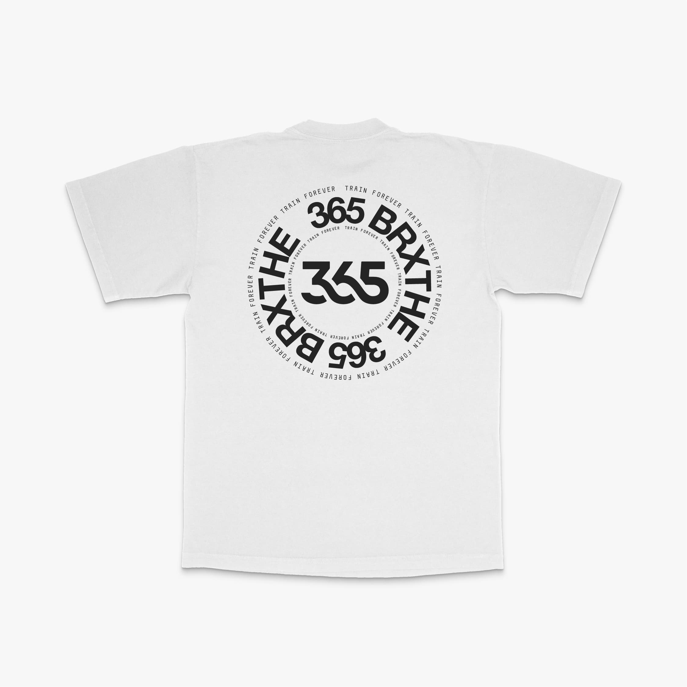 365 Circle tee in white with BRXTHE circular training graphic on back