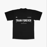 Men’s black athletic fit t-shirt back view Train Forever graphic gym shirt