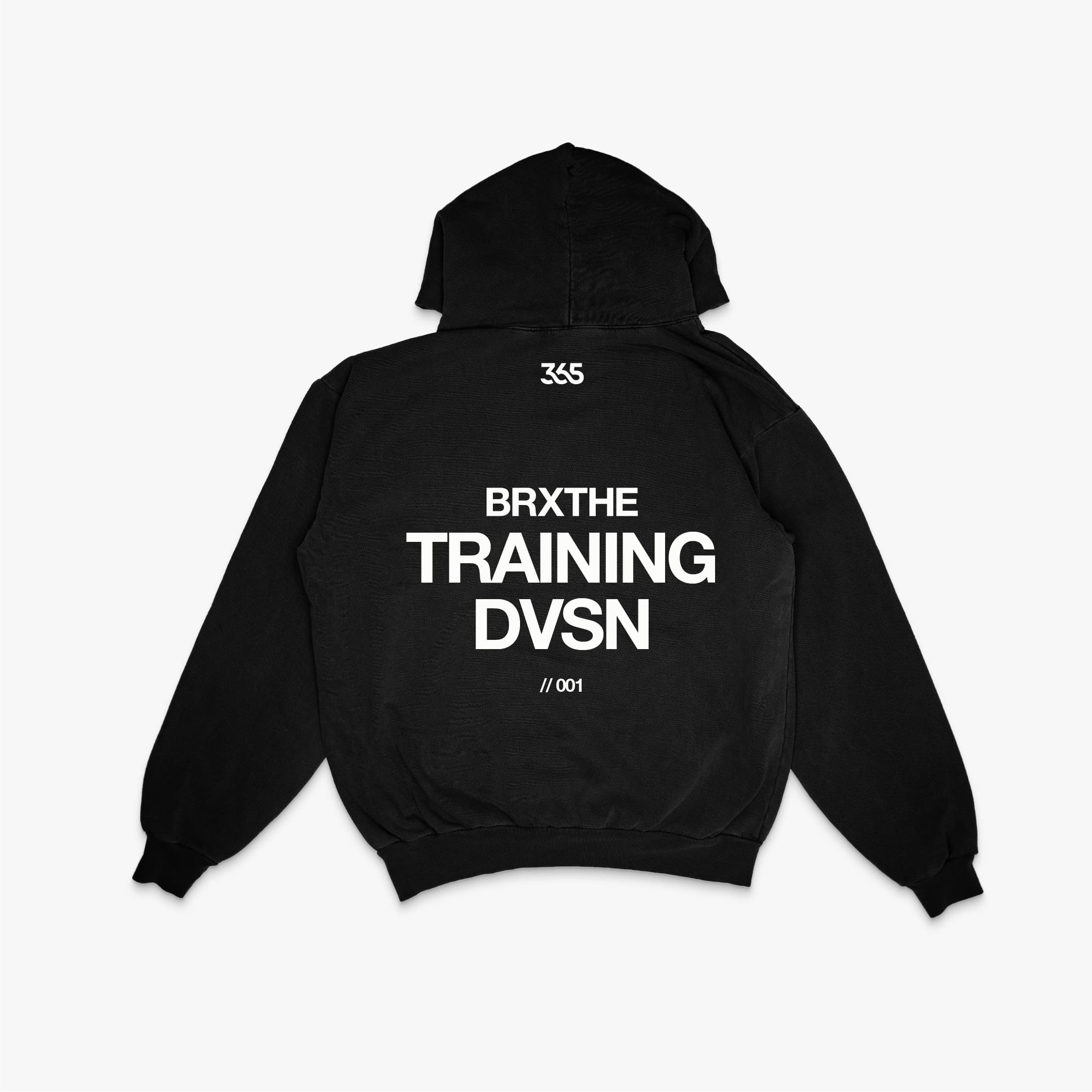 365 Training hoodie in black with BRXTHE training division back print