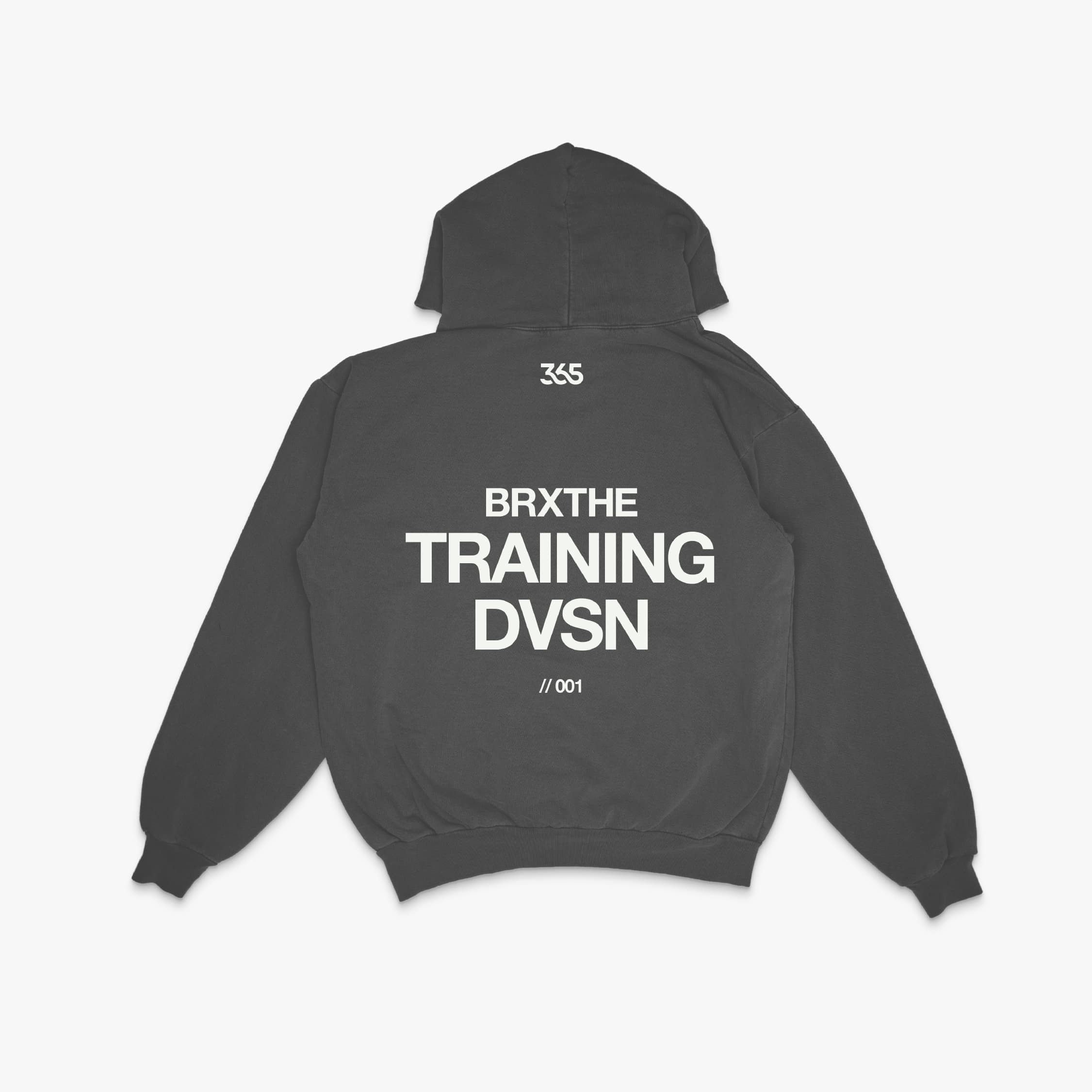 365 Training hoodie in charcoal with BRXTHE training division back print